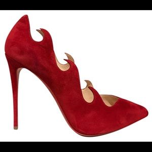 Christian Louboutin red suede flame 100mm pumps